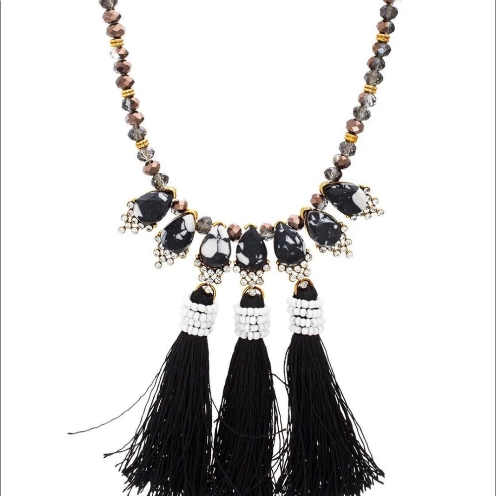 Steve Madden Beaded Tassel Statement Necklace